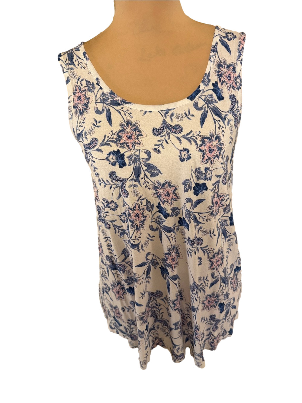 Olive & Oak White Floral Scoop Neck Tank with Blue & Pink Print